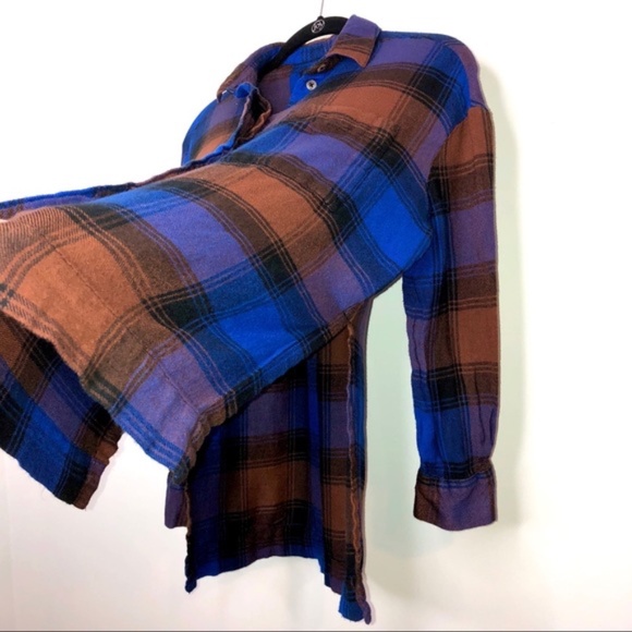 Urban Outfitters Blue, Brown, Black Plaid Long Sleeve Button-down Shirt Top XS - Picture 2 of 7
